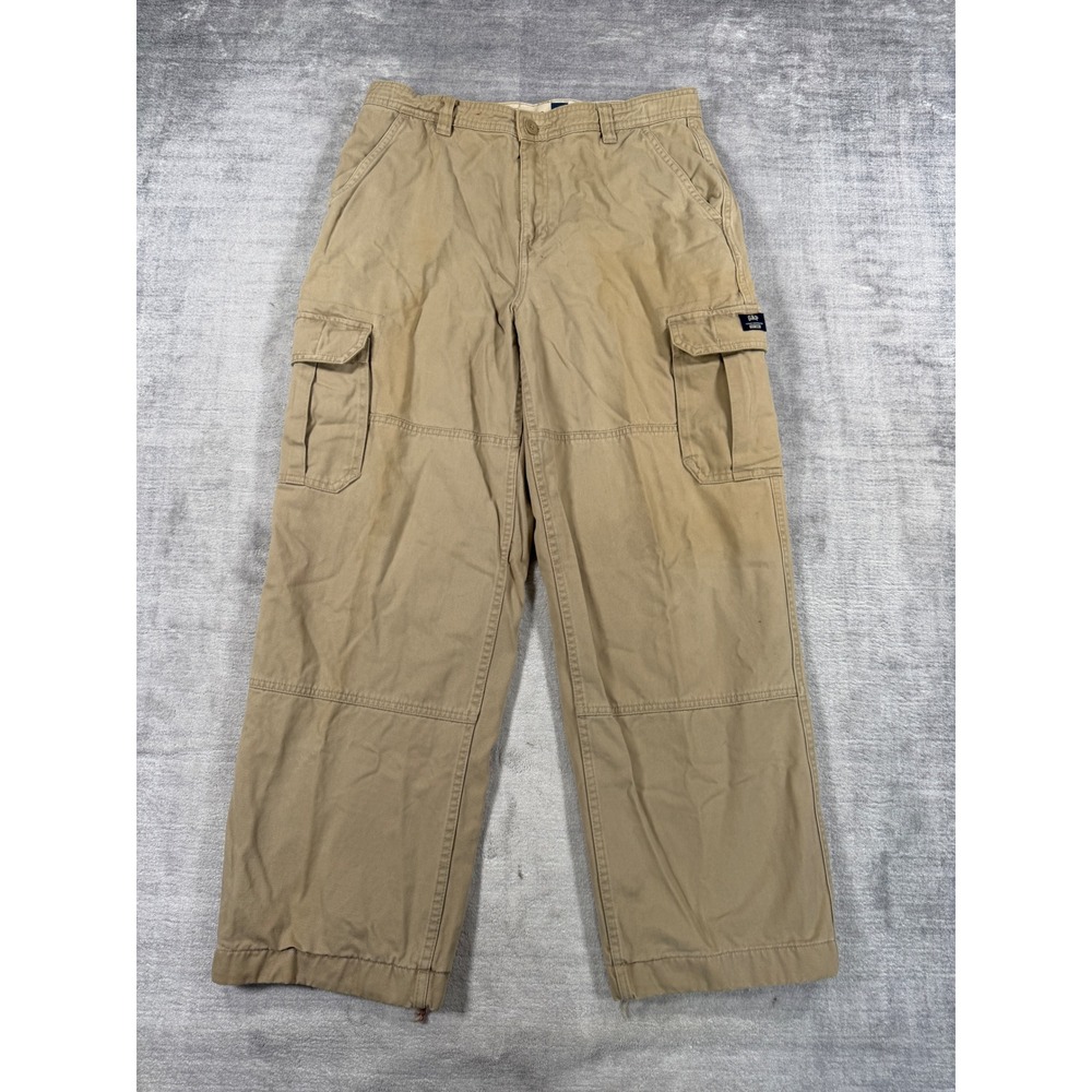 Gap Pants Youth 16 Husky Khaki Flannel Lined Plaid Vintage 2002 Baggy Cargo Y2K